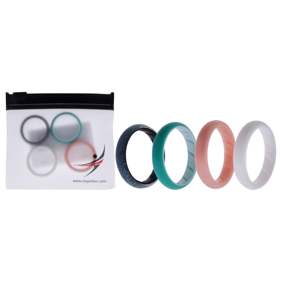 Silicone Wedding BR Solid Ring Set - Turquoise-Rose by ROQ - Picture 1 of 2